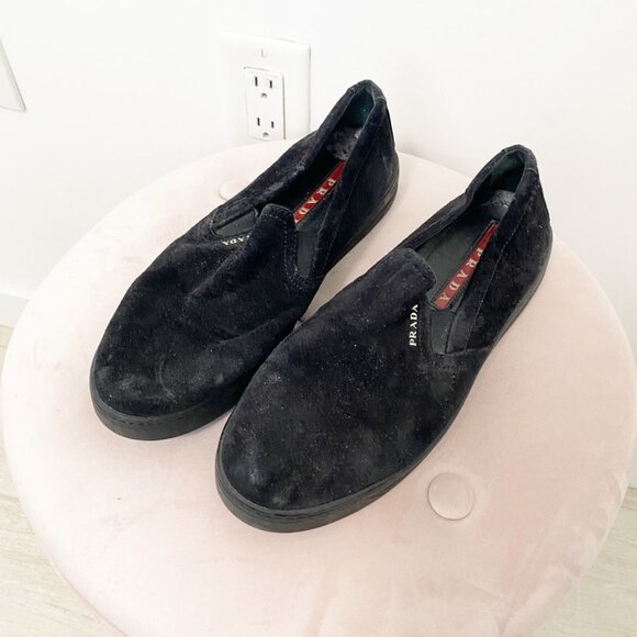 Prada Shoes - Prada Black Suede Slip On Sneakers Size 38.5